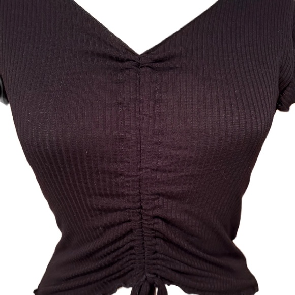 Antistar ruffle short sleeve ruched crop top black Small - Picture 11 of 15